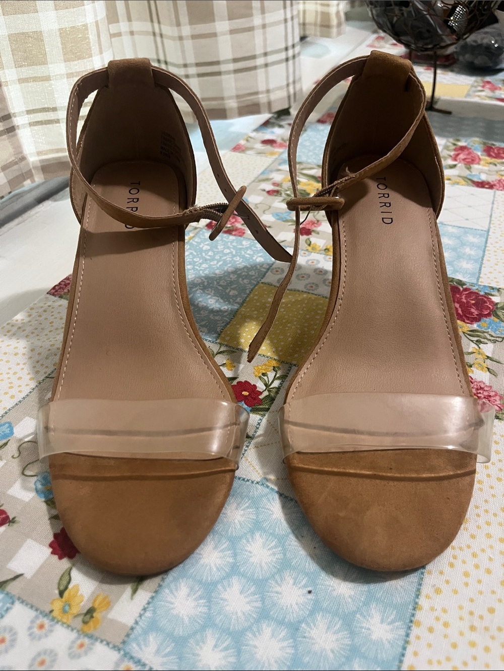torrid Tan Ankle Tie Sandals with Clear Toe Strap